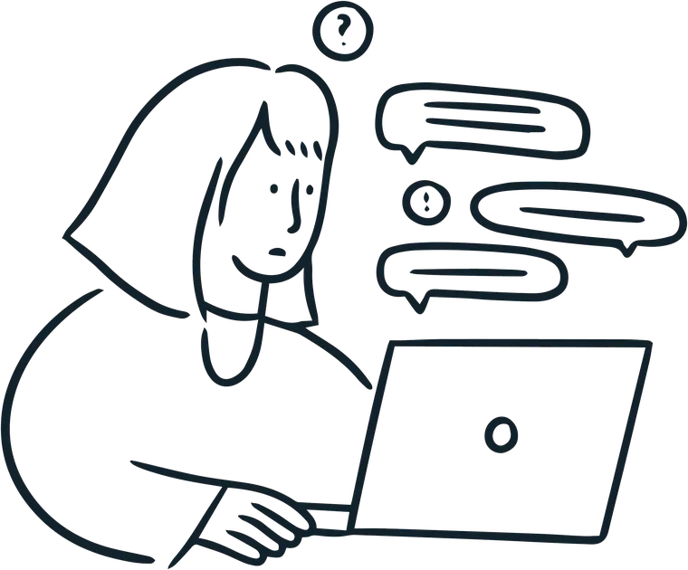 Illustration of a person dealing with a complaint at a laptop